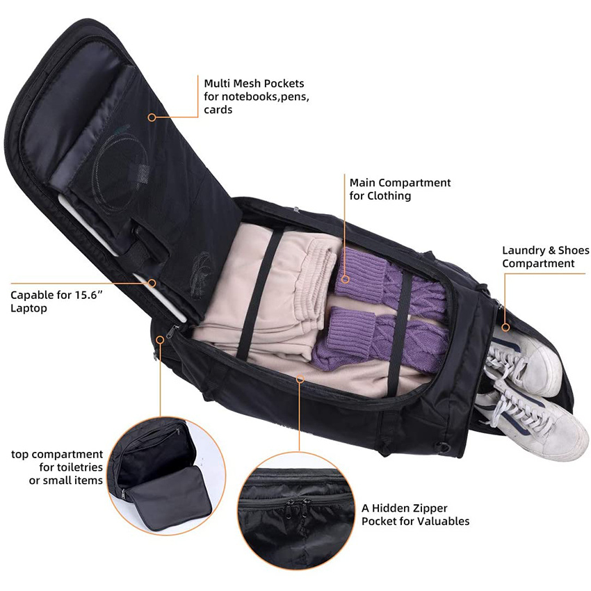 Travel Duffel Bag for Travelling Foldable Carryon with Shoes Compartment for Camping Touring Waterproof & Tear Resistant Weekender Tote Bag