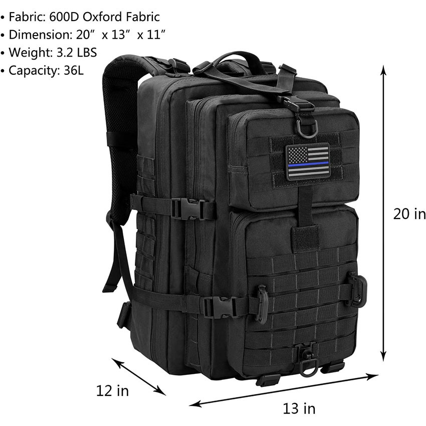 Military Style Tactical Molle Assault Pack, Tactical Backpack Camping Rucksack, 3-Day Pack Bag