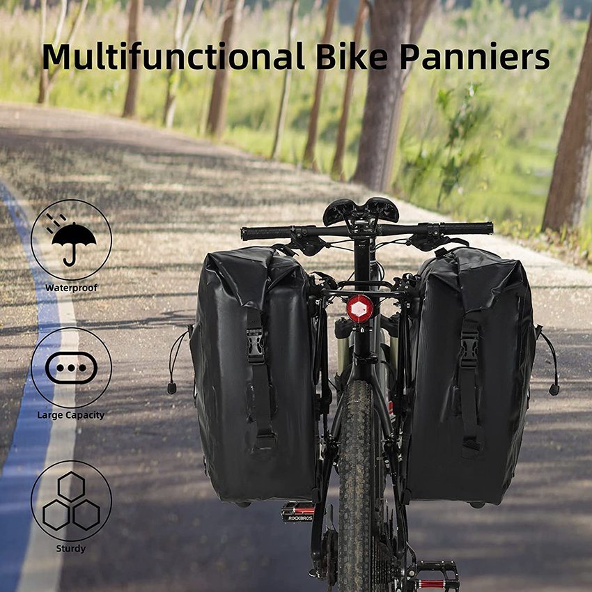 Panniers Waterproof Bike Rear Rack Bag Max 30L Large Capacity Bicycle Rack Trunk Panniers for Cycling Traveling Commuting Bicycle Bag