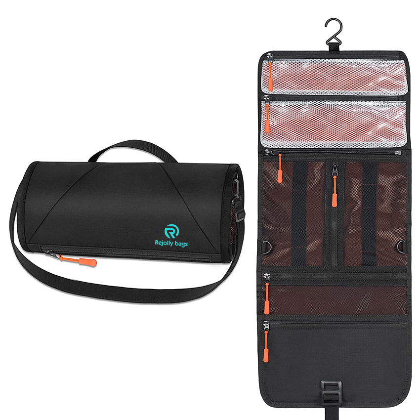 Hanging Travel Toiletry Bag with Hook and Shoulder Strap, Roll up Bathroom Shaving Bag Toiletries Organizer Kit for Traveling Hygiene Toiletry Bag