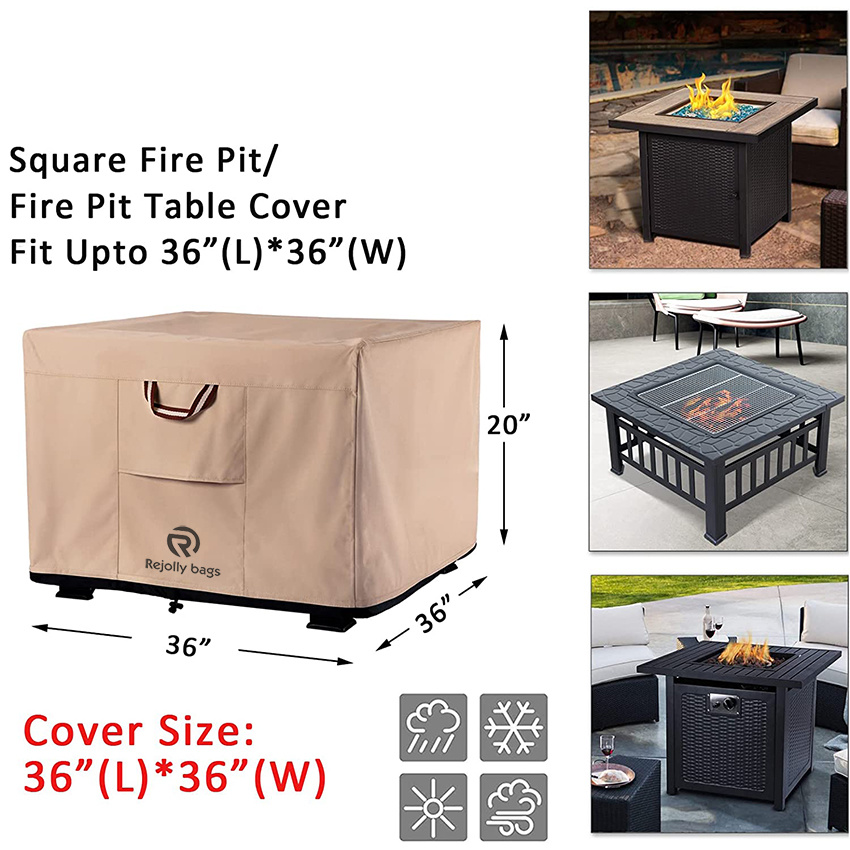 Square Fire Pit Covers Inch Heavy Duty 900d Strong Tear-Resistant and UV Resistant and Waterproof and Fading Resistant Material Polyester Firepit Grill Cover