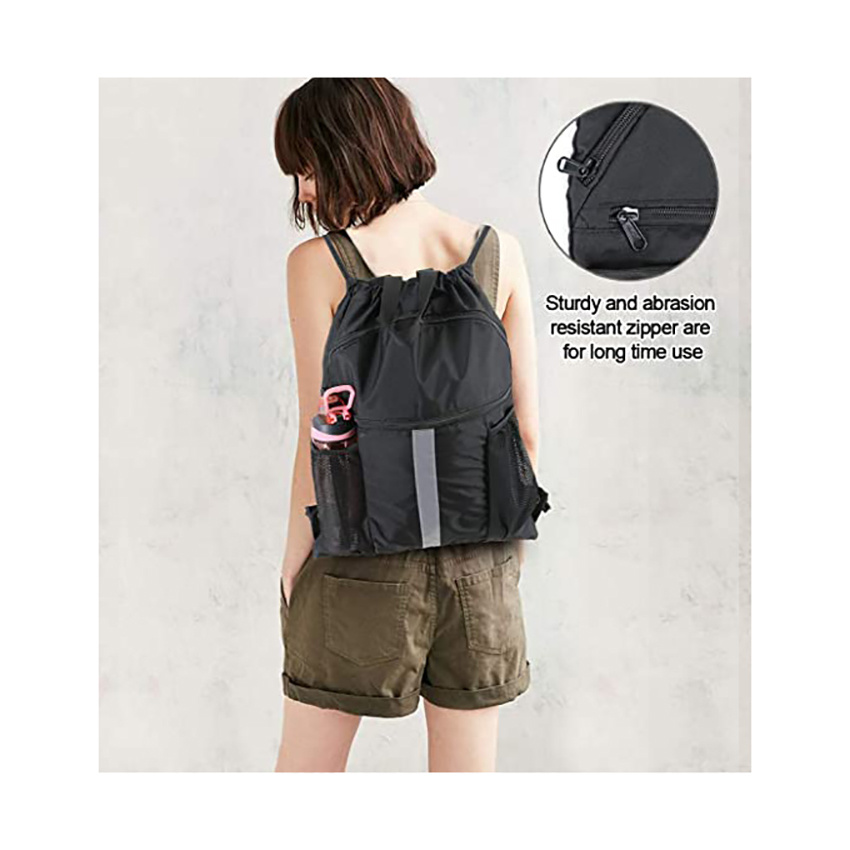 Drawstring Backpack Bag with Shoe Compartment String Cinch Sackpack for Unisex