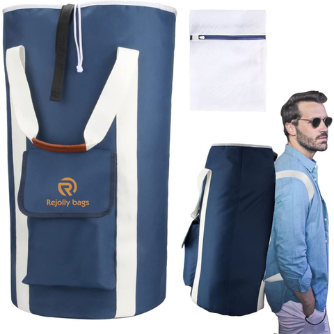 Extra Large College Students Dorm with Detergent Pocket, Heavy Duty Adjustable Shoulder Straps and Drawstring Closure with 1 Mesh Laundry Bag
