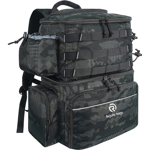 Large Fishing Bag with Rod Holders for 4 Trays Saltwater Resistant Tackle Bag with Waterproof Bottom for Storage Gear Fishing Rod Bags