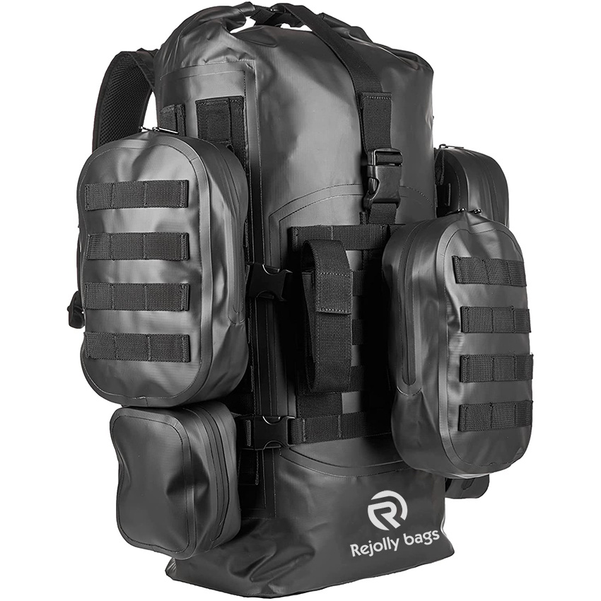 Waterproof Survival Backpack - Roll Top Go-Bag Perfect for Boating, Camping, Hunting, Kayaking - Black Padded Adjustable Straps System Dry Backpack