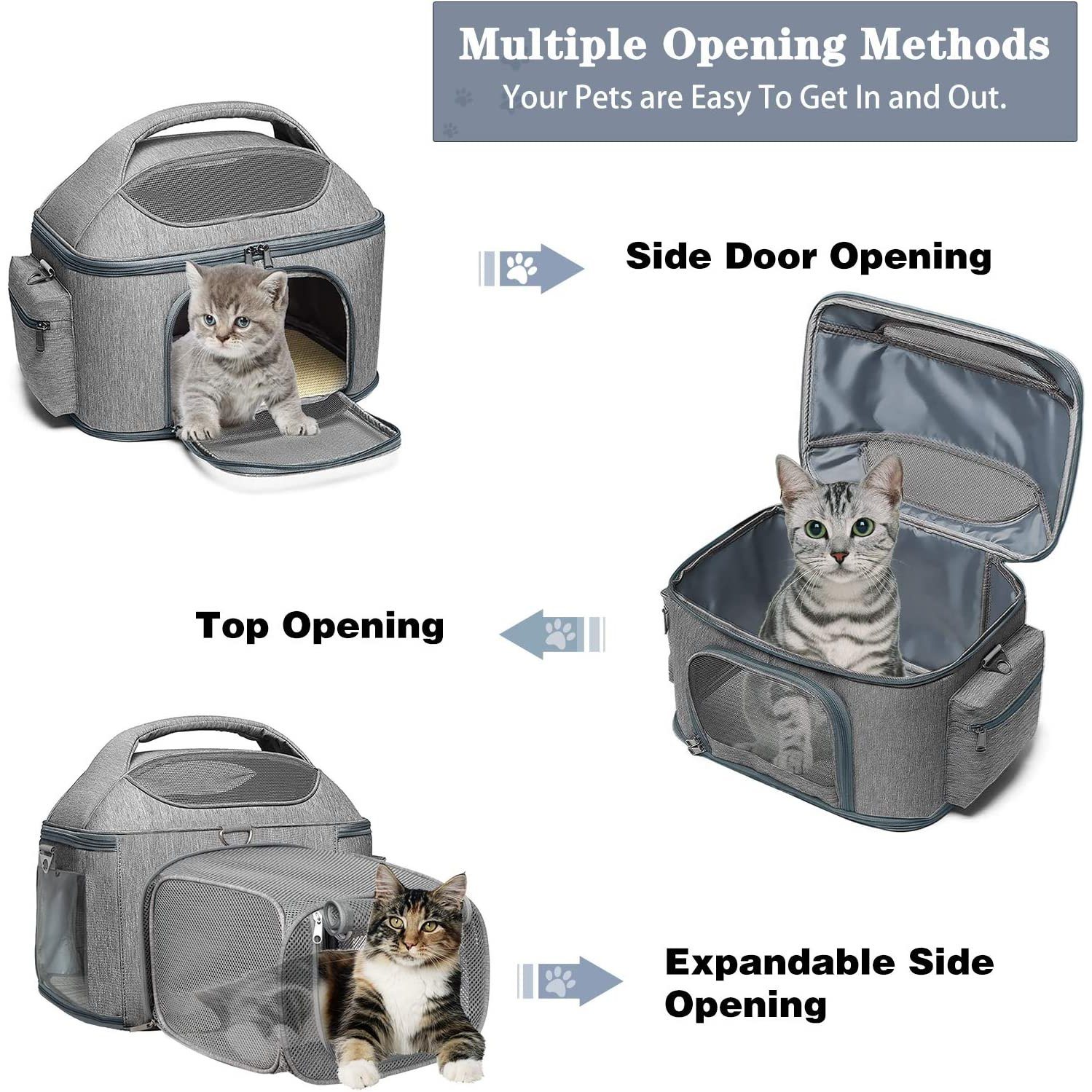 Large Double-Sided Expandable Pet Travel Bag 4 Open Doors Mesh Window and Escape-Proof Buckle Airline Approved Soft-Sided Pet Travel Carrier