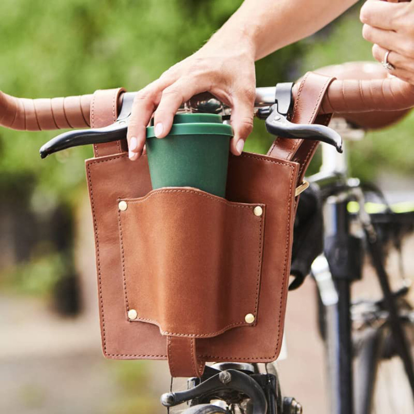 Leather Detachable Bike Front Hanging Bag Water Bottle Bicycle Pack