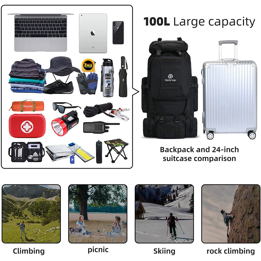 Camping Backpack with Waterproof Rain Cover for Outdoor Sport Travel Daypack with Adjustable Chest and Hip Strap for Climbing Camping Touring Backpack