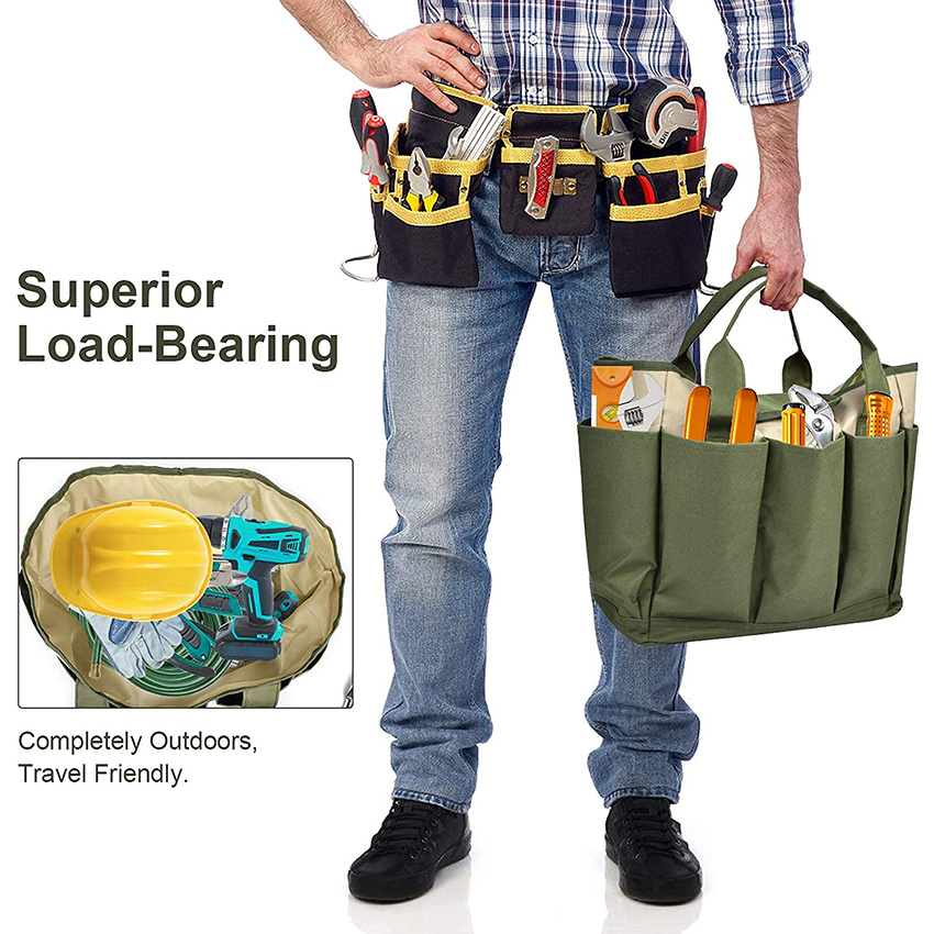 Garden Tool Bag Canvas Heavy-Duty Tote with Pockets Large Organizer Bag Carrier Plant Tool Set