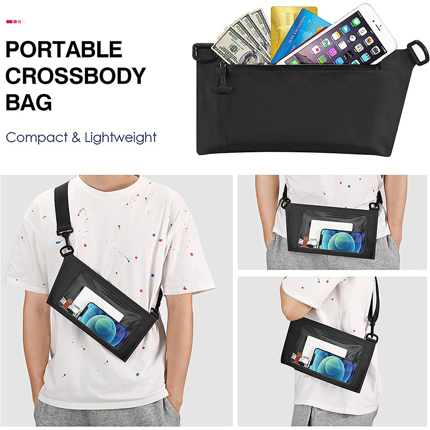 Waterproof Phone Pouch Wallet Ipx8 Adjustable Sling Chest Crossbody Bag for Men Women Nylon Water-Resistant Dry Bag Case for Water Sports Boating Fishing