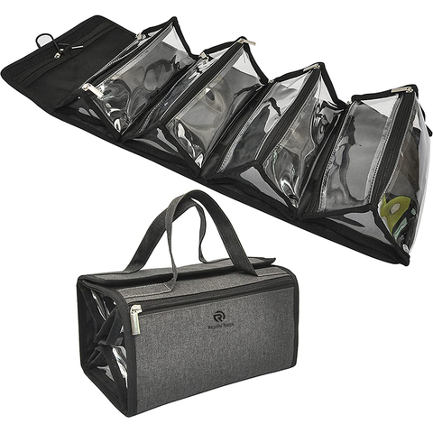 Large Capacity Hanging Eco Polyester Travel Toiletry Bag Makeup Cosmetic With 4 detachable Removable Cosmetic Bag RJ21677