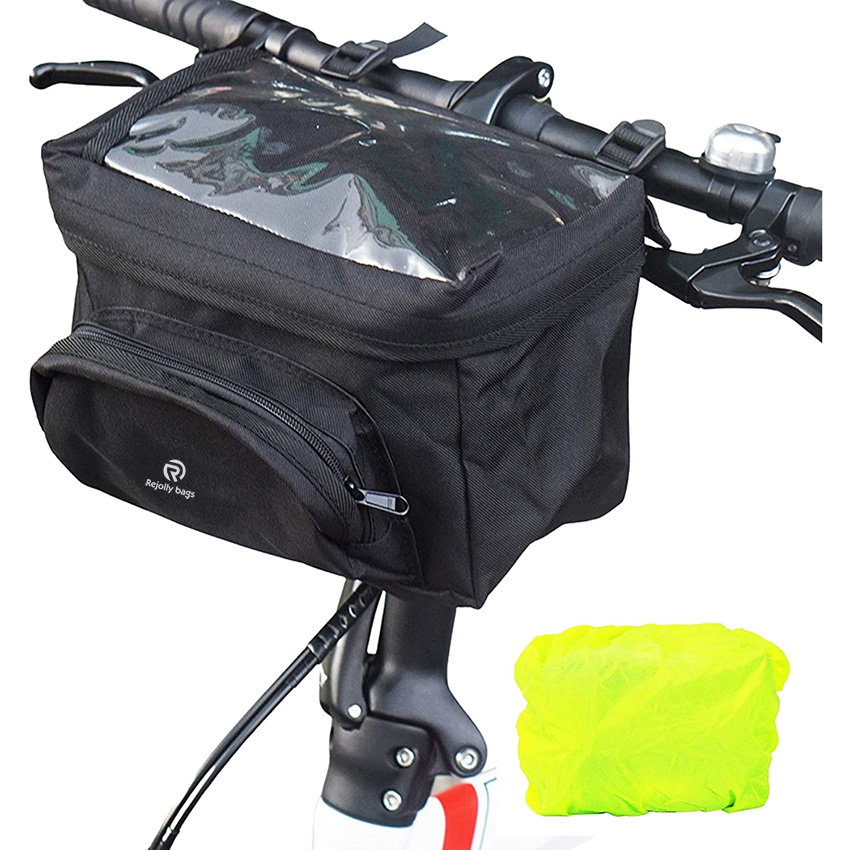 Handlebar Bag Basic with Waterproof Rain Cover Strap Fixing, Map Case Bike Front Bag for Folding Bike, Road Bike, Mountain Bike Bike Handlebar Pouch Bag