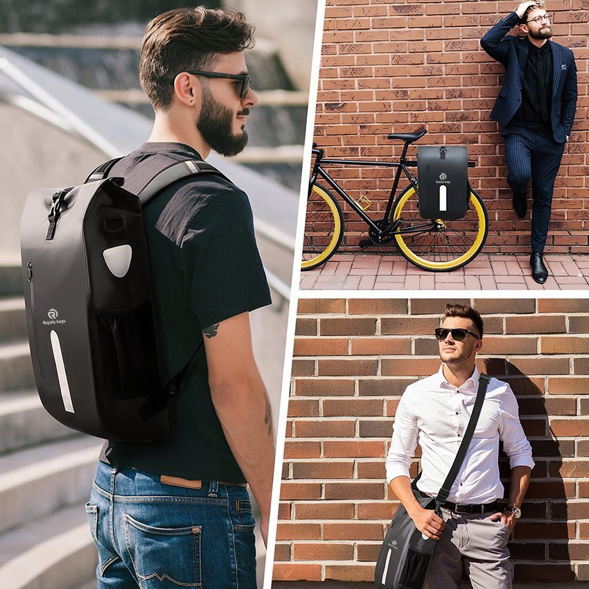 Pannier Backpack with Padded Laptop Bag Waterproof Bike Saddle Bag with Cross Shoulder Strap & Quick-Release Clip-on for Grocery Bicycle Bag