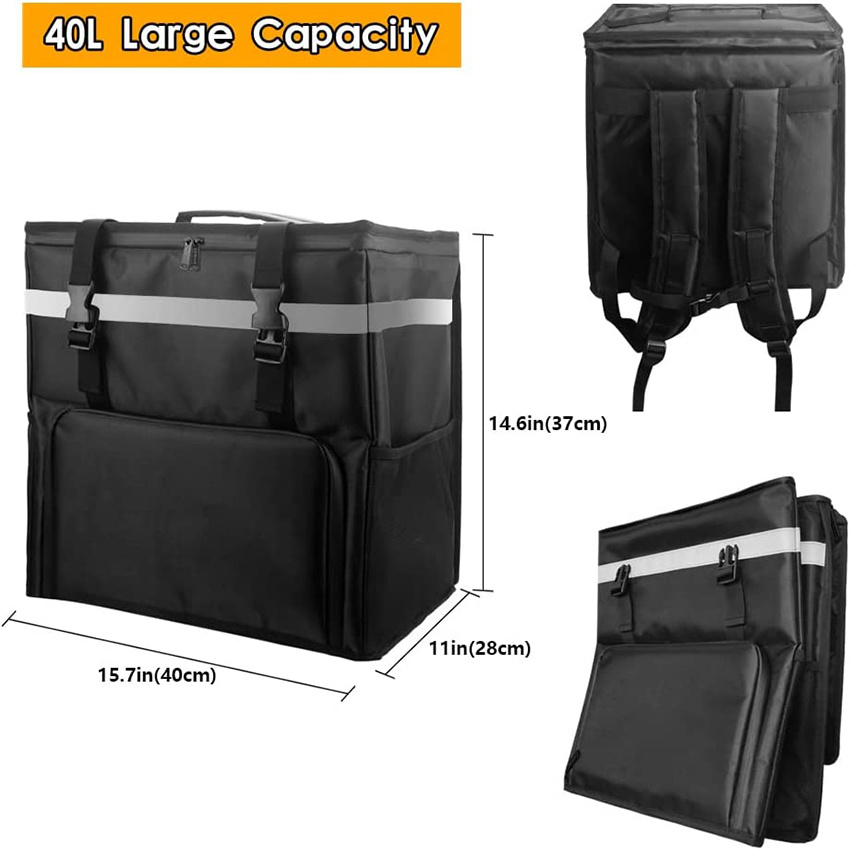 Insulated Food Delivery Bag Reusable Thermal Backpack for Hot and Cold Food Bike Delivery Take out Camping Travel Picnic