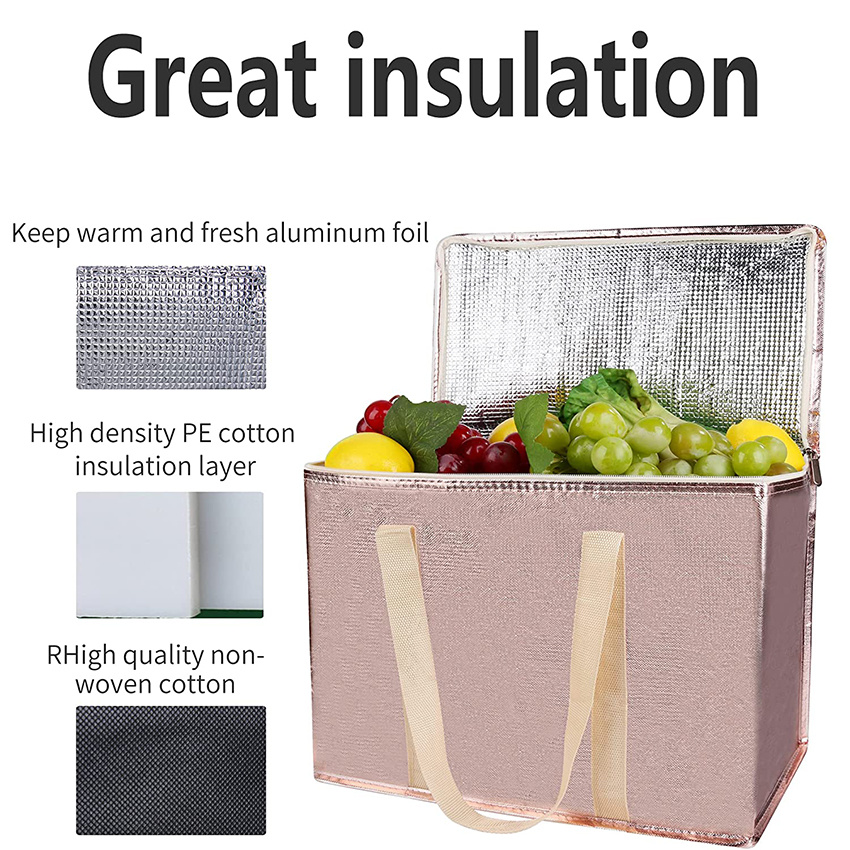 Extra Cooler Insulated Grocery Shopping Bag Reusable Heavy Duty Zipped Zipper Collapsible Tote Men Women for Car Recycled