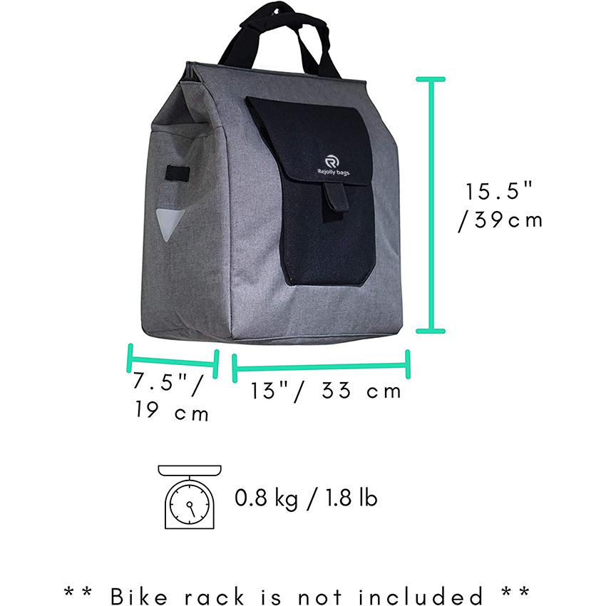 Bike Shopping Bag for Urban Commuter with Large Capacity, Handle and Reflective Spots Modern Stylish Design Bicycle Bag