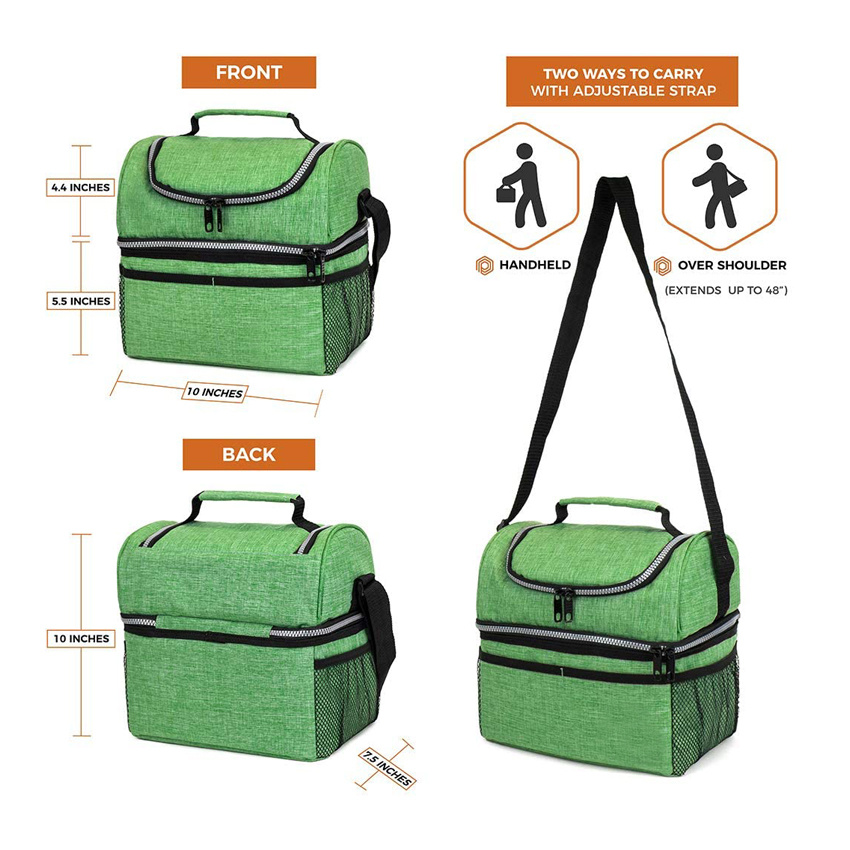 Insulated Dual Compartment Medium Lunch Bag Double Deck Ice Cooler Bag for School Office
