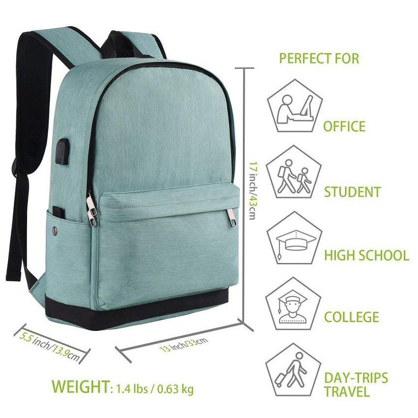 Durable School Laptop Backpack with USB Charging Port Travel College Bag Water Resistant College Computer Bag