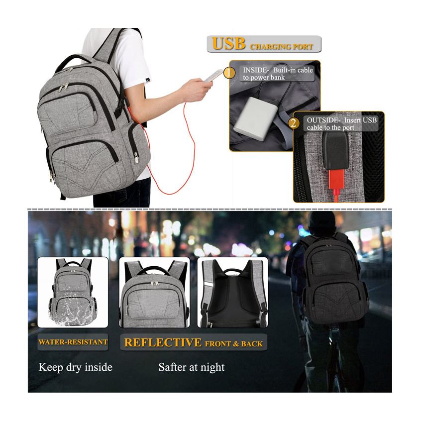 Laptop Backpack with USB Charging Port Water Resistant Business Travel Backpack College School Backpacks
