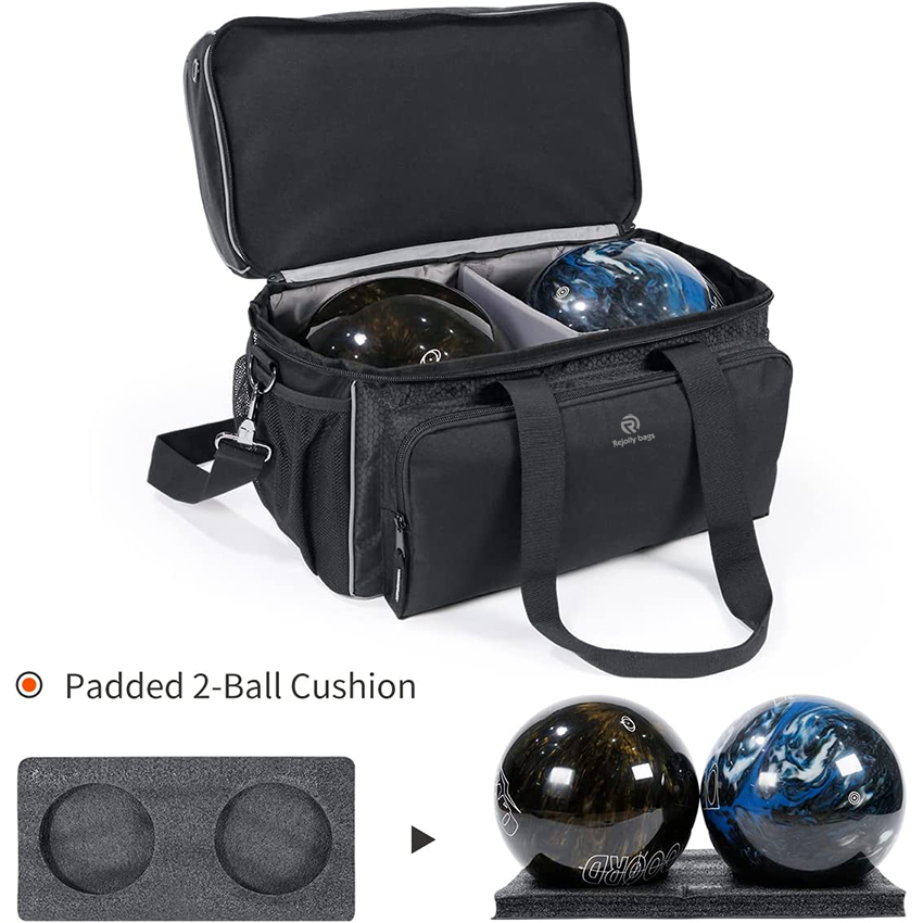 Two Ball Bowling Bags with Double Ball Holder - Fits Bowling Shoes Up to Mens Size 16 and Accessories Sports Bag RJ196157