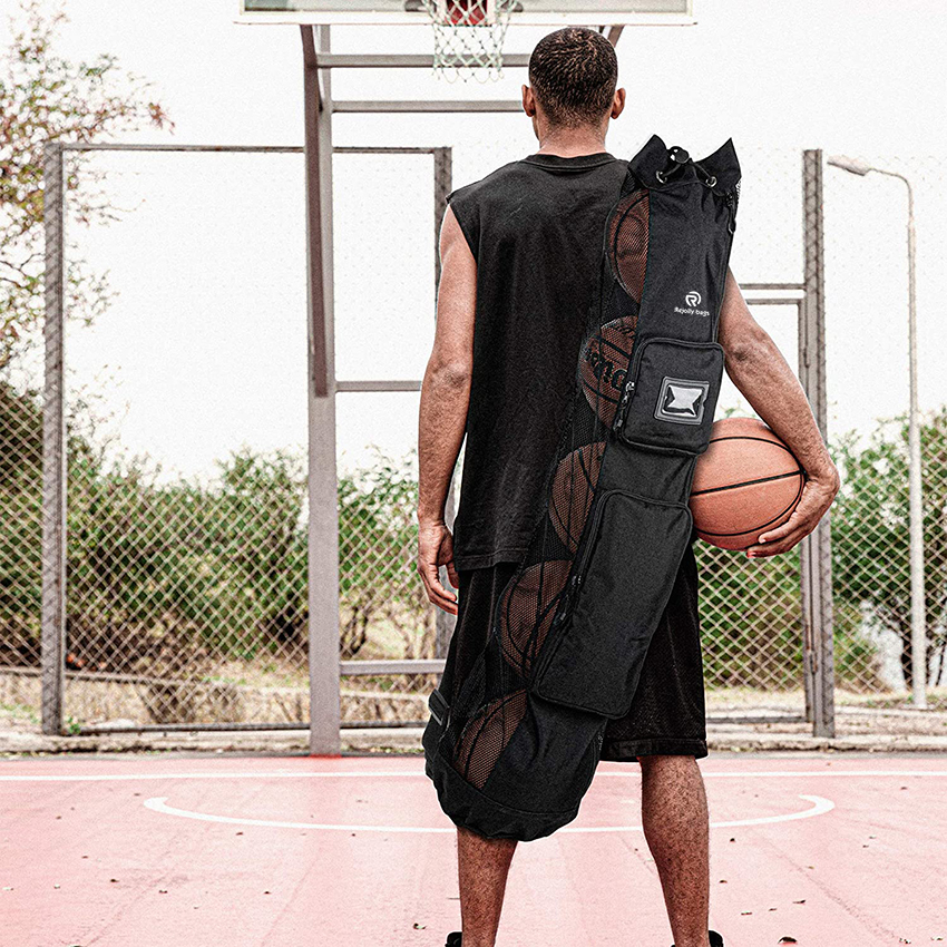 Heavy Duty Basketball Mesh Equipment Ball Bag Shoulder Strap Design for Coach with 2 Front Pockets for Coaching & Sport Accessories Ball Bag RJ196105