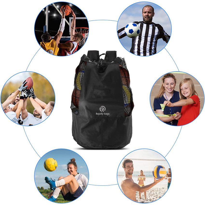 Large mesh equipment bag black, Soccer Ball Bag with Adjustable Shoulder Strap,600D Oxford Cloth mesh sports Ball Bag RJ19694