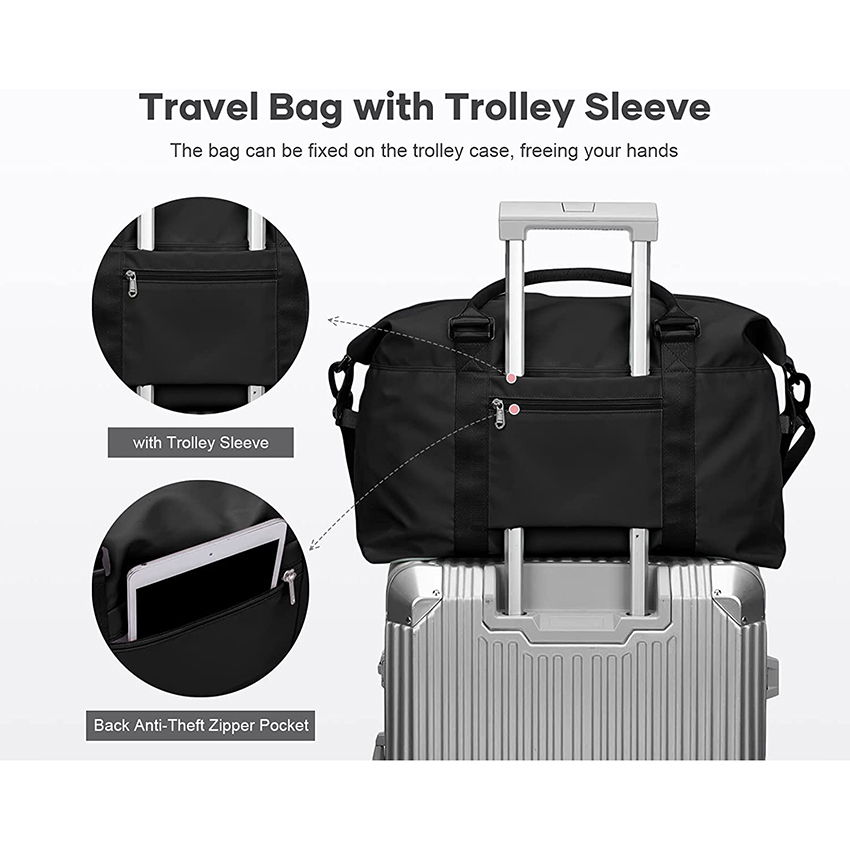 Large Sports Tote Gym Bag,Waterproof Weekender Overnight Bags for Women with Trolley Sleeve Duffel Bags RJ204200