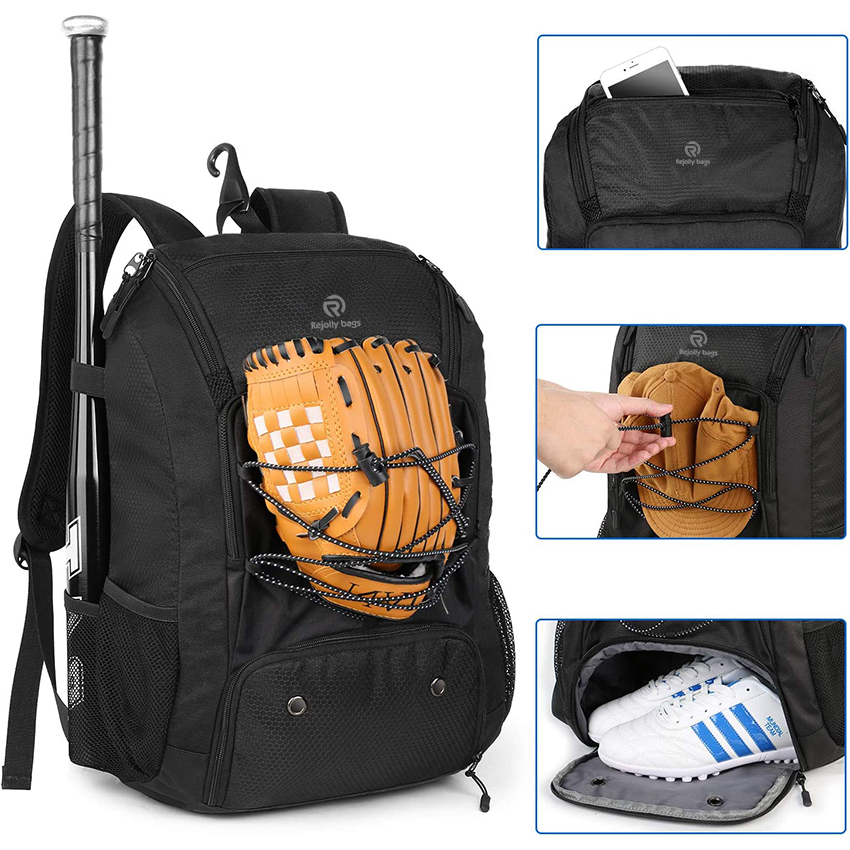 Softball Bat Bag with Shoes Compartment for Youth, Boys and Adult, Lightweight Baseball Bag with Fence Hook Hold TBall Bat, Batting baseball Bags RJ19649