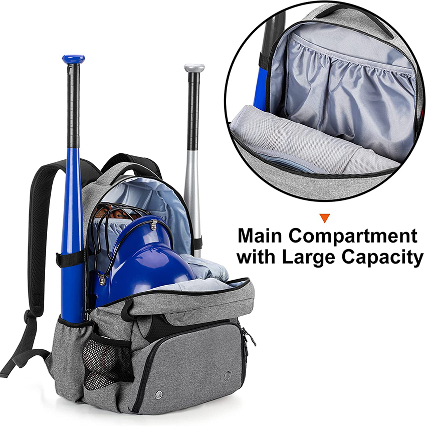 Baseball Backpack with Separate Shoe Space, Softball Bat Bag Holds Up To 4 Bats, Hence Hook And Multi Pockets for Essentials Baseball Bags RJ19650