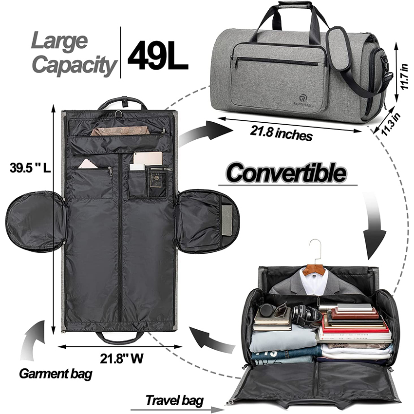 Carry on Garment Bag for Travel Business Trip,Convertible Large Travel Duffle Bag for Men,Detachable Shoulder Strap,2 in 1 Hanging Suit Duffel Bags RJ204222