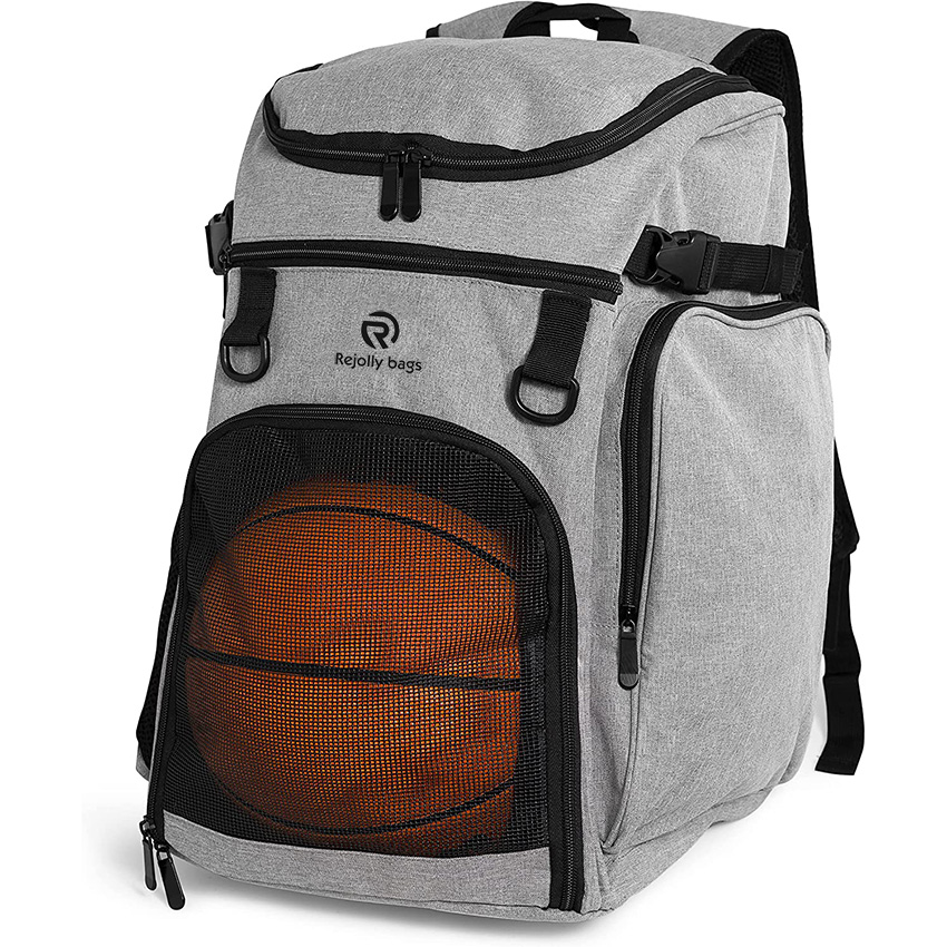 Large Gray Adult Sports Gym Backpack for Men and Women with Ball Compartment for Basketball, Volleyball, Soccer Ball Bag RJ19688