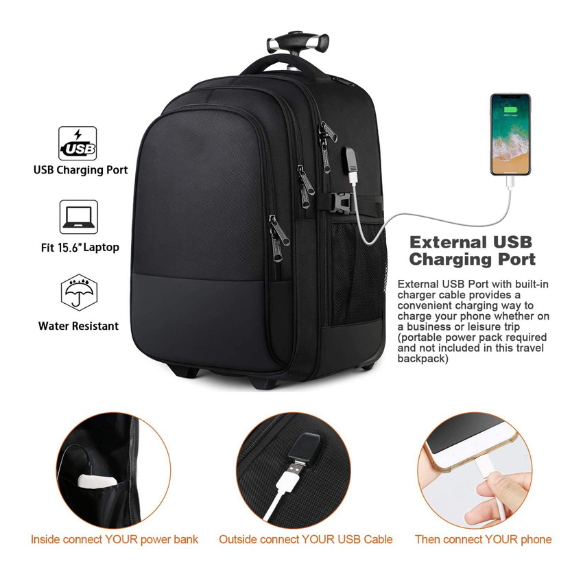 Durable Roller College School Computer Bag Water Resistant Business Travel Carry on Wheeled Backpack