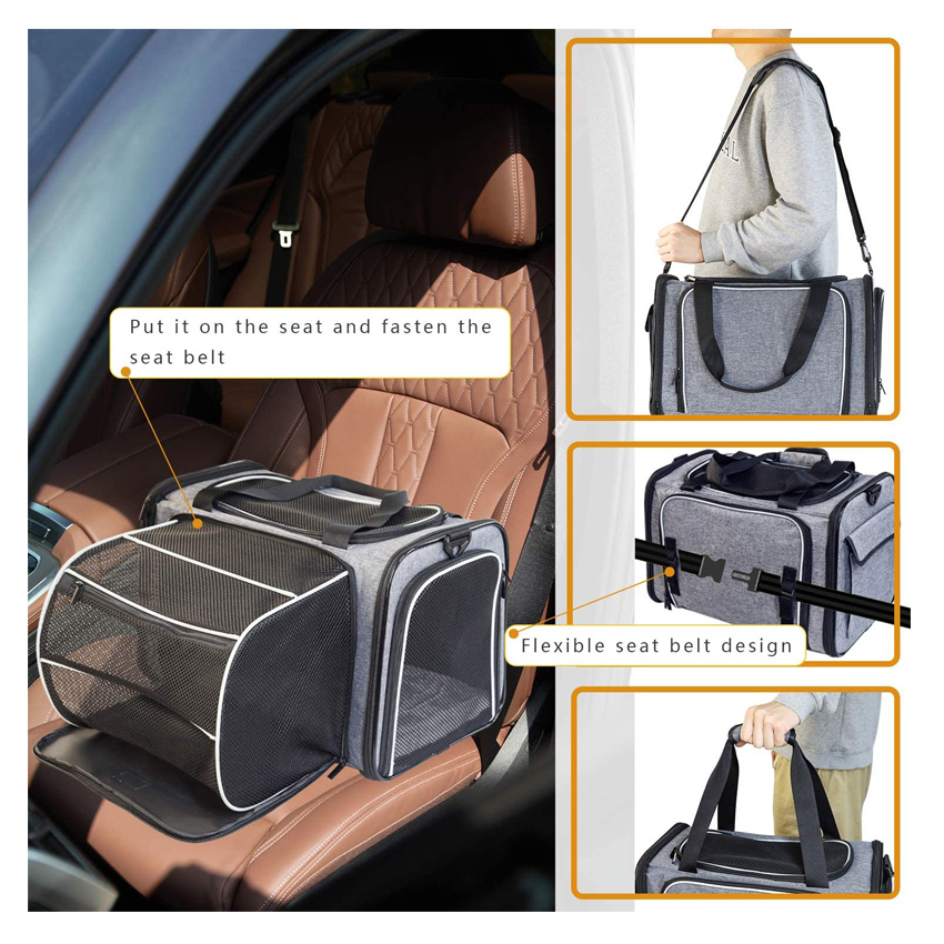 Airline Approved Pet Dog Cat Soft Sided Carrier 2 Side Expandable Collapsible Cat Carrier