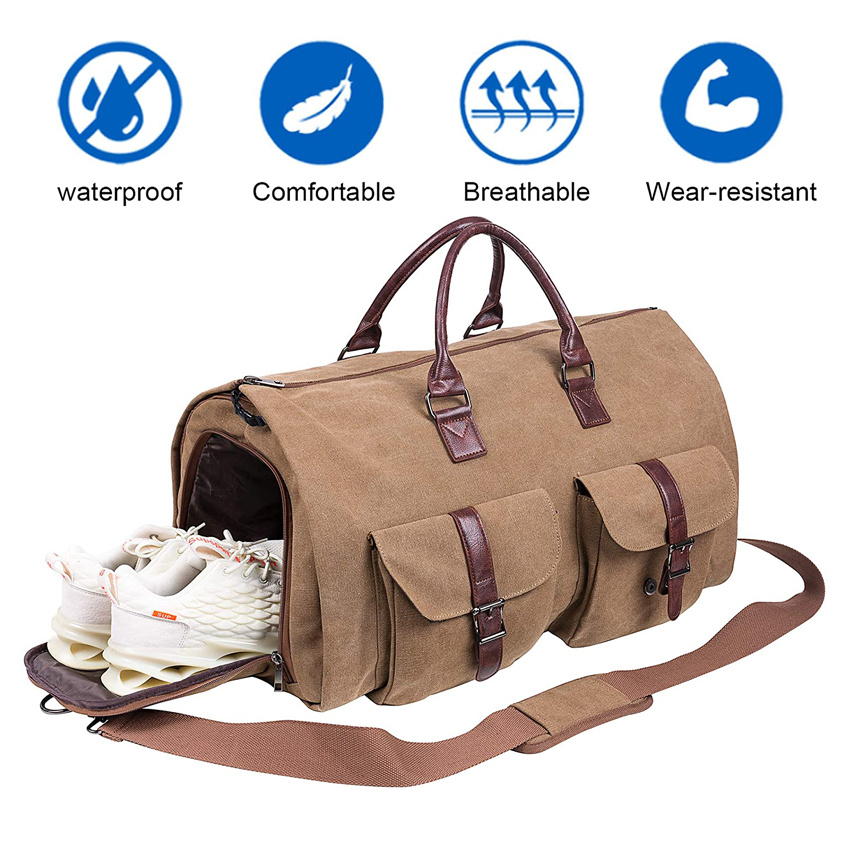 Brown Carry on Garment Bag Mens Suit Bag for Travel Business Large Canvas Duffel Bag