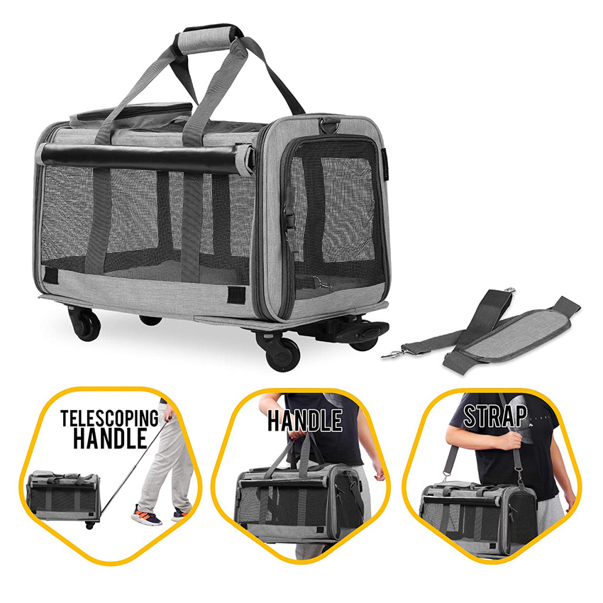 Pet Carrier with Detachable Wheels for Small and Medium Dogs Cats