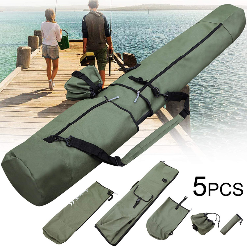 Canvas Rod Case Organizer Pole Storage Bag Rod and Reel Carrier Organizer for Travel Fishing Rod Bag
