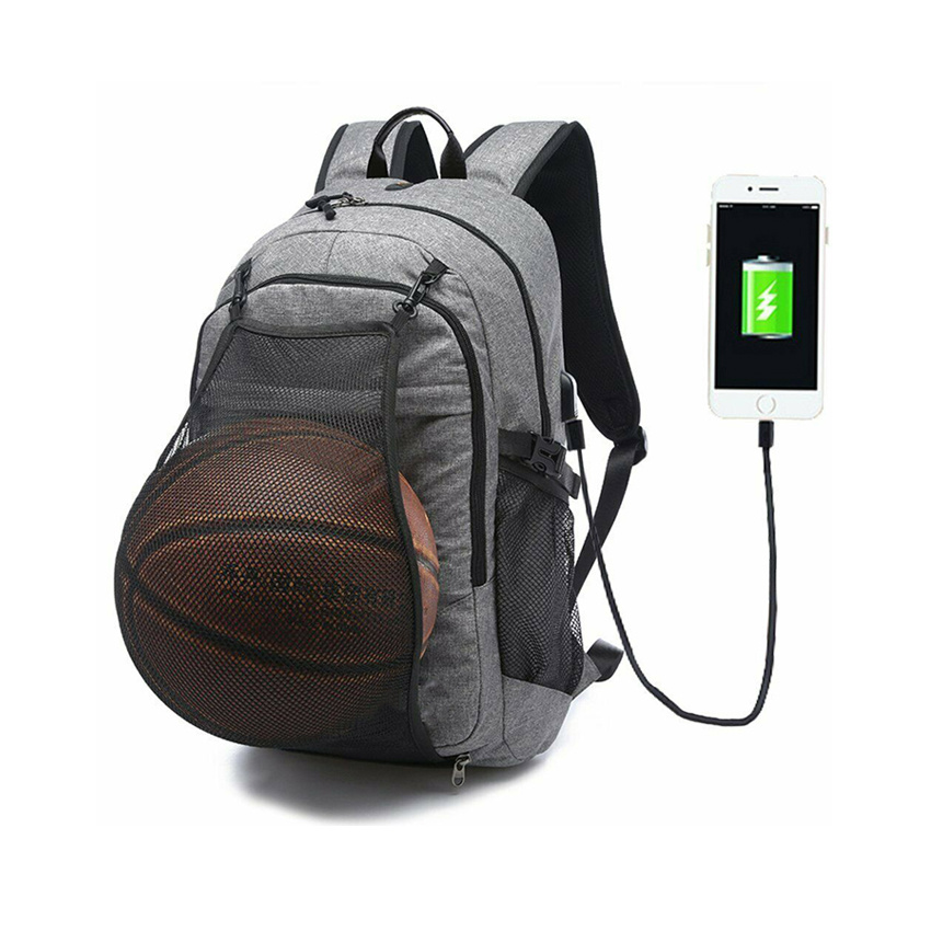 Basketball Backpack USB Charge Schoolbag Lightweight Daypack for Travel Hiking Cycling