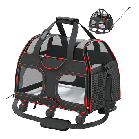 Pet Carrier with Removable Wheels Soft Sided Dog Cat Carrying Bag with Telescopic Walking Handle