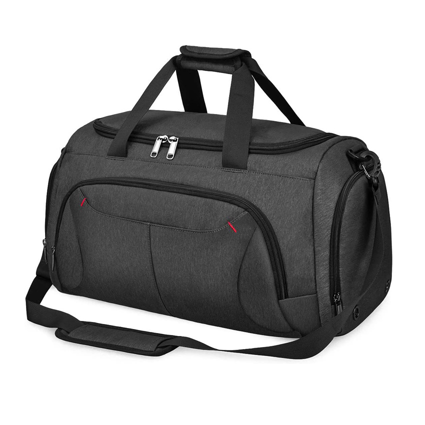 Versatile Usage Large Black Sports Bags Travel Duffel Bag with Shoes Compartment Weekend Bag