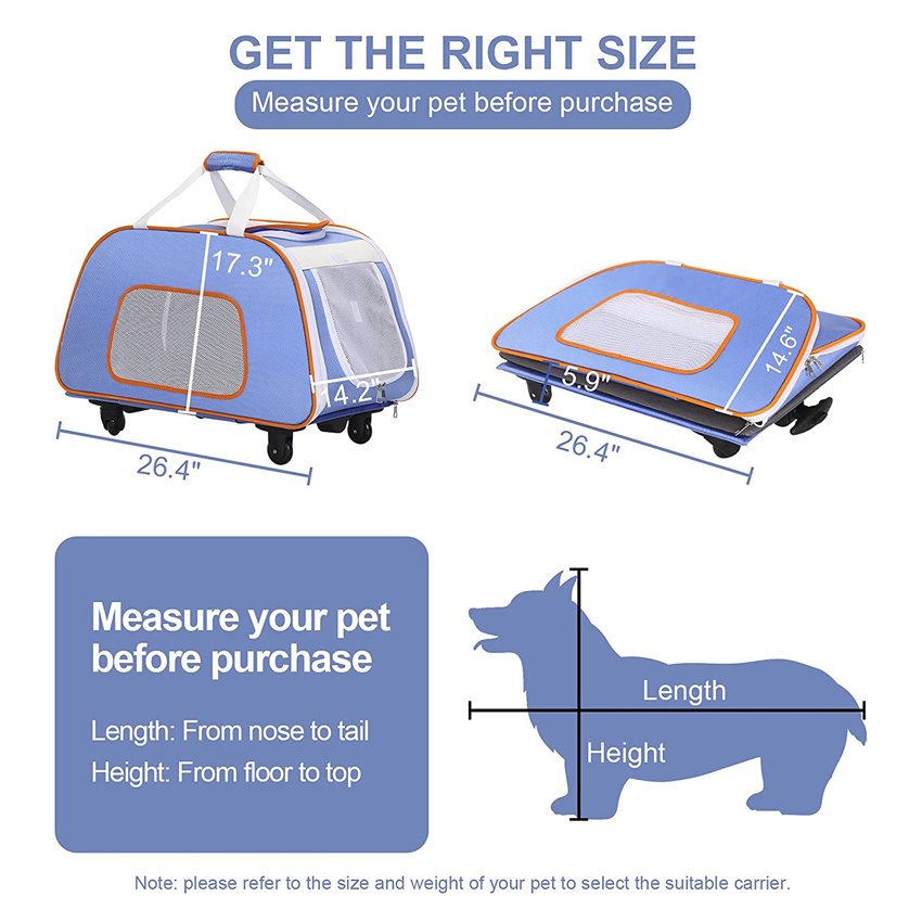 Pet Carrier with Wheels for Small Dogs Collapsible Medium Dog Carrier with Telescopic Handle