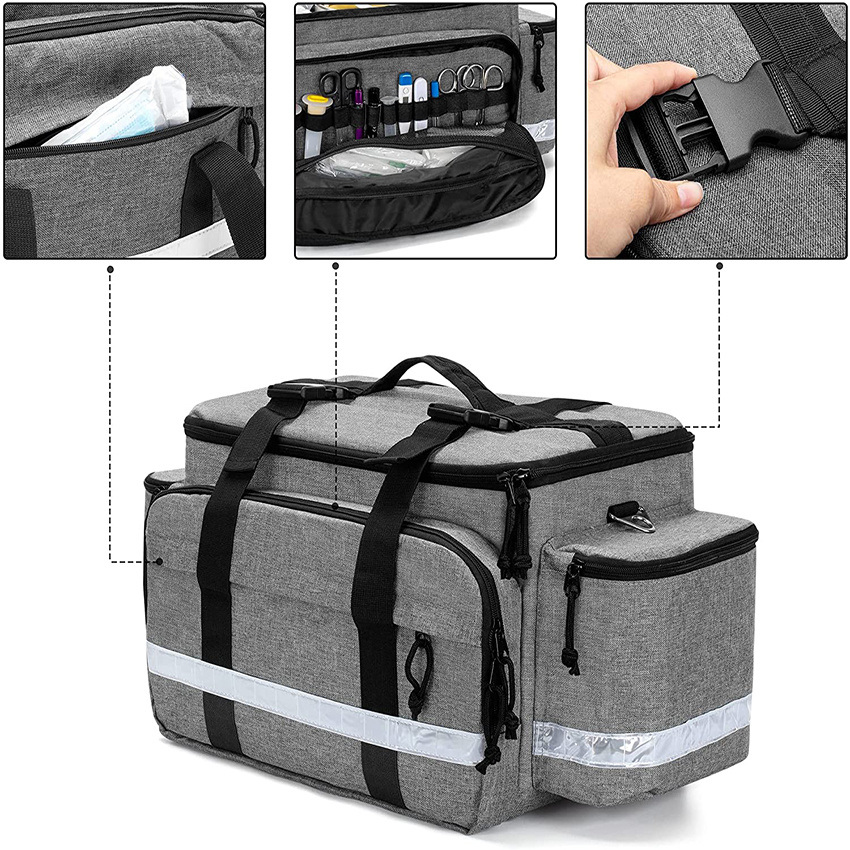 Emergency Responder Trauma Bag Medical Supplies Kit with Detachable Dividers and Top Buckles