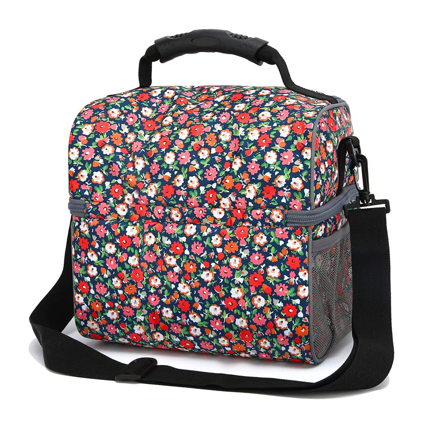 Double Layer Cooler Insulated Lunch Bag Food Tote Bag Foldable Bottle Bag