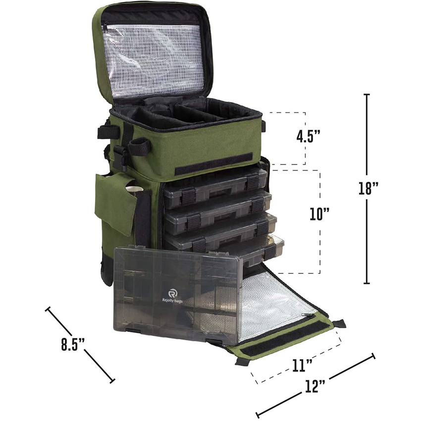 Rejolly Outdoors Rolling Tackle Box with Wheels - Waterproof Storage 4 Rod Holders Fish Tackle Bag