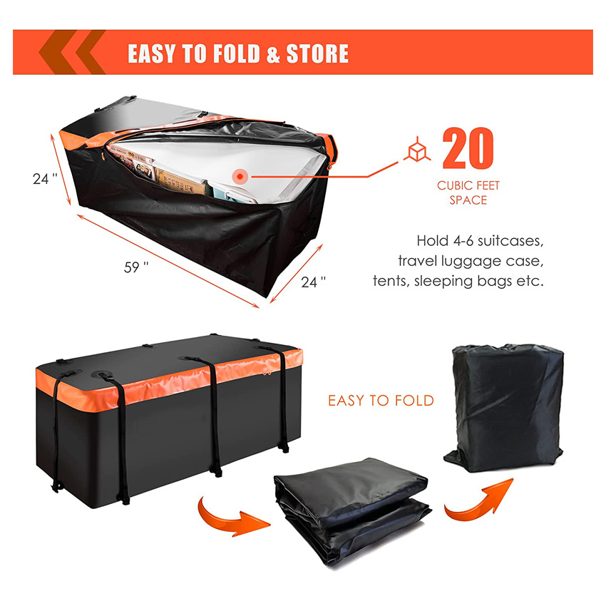 Hitch Mount Cargo Carrier Bag Soft Shell Heavy Duty Car Roof Bag for Truck Pickup All Vehicle