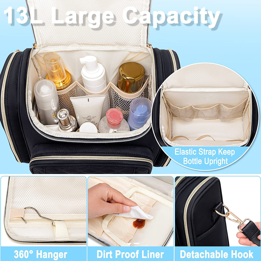 Travel Hanging Water-Resistant Makeup Bag,Large Travel Toiletry Organizer For Full Sized Toiletries And Cosmetics Cosmetic Bag RJ21674