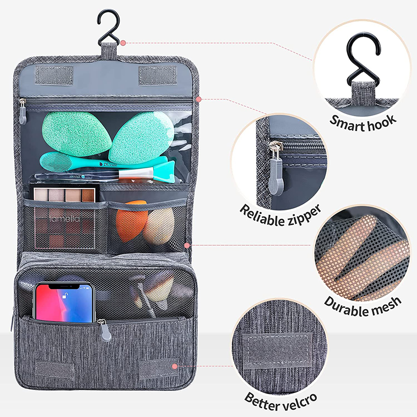 Toiletry Hanging Water-resistant Travel Organizer for Accessories, Shampoo, Full Sized Container, Toiletries Cosmetic Bag RJ21673