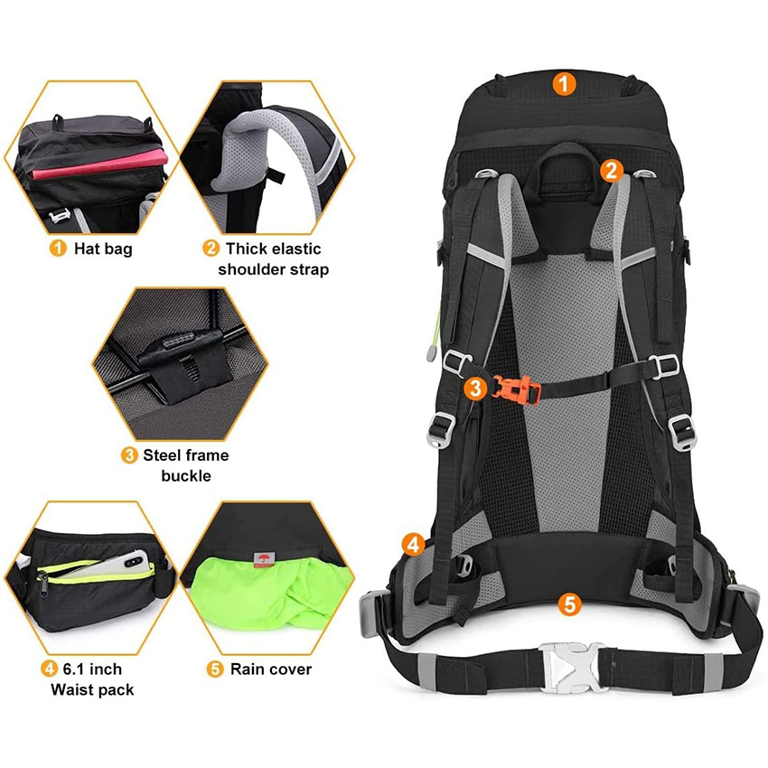 Internal Frame Hiking Backpack 40/50/60/65/80L, Mountain Climbing Camping Backpack Daypack Waterproof Rain Cover Backpack