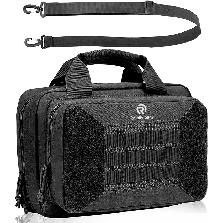 Military Style Tactical Gun Range Bag Double Scoped Handgun Firearm Case Pistol Bag for Outdoor Hunting Lockable Compartment with Adjustable Shoulder Strap Bag