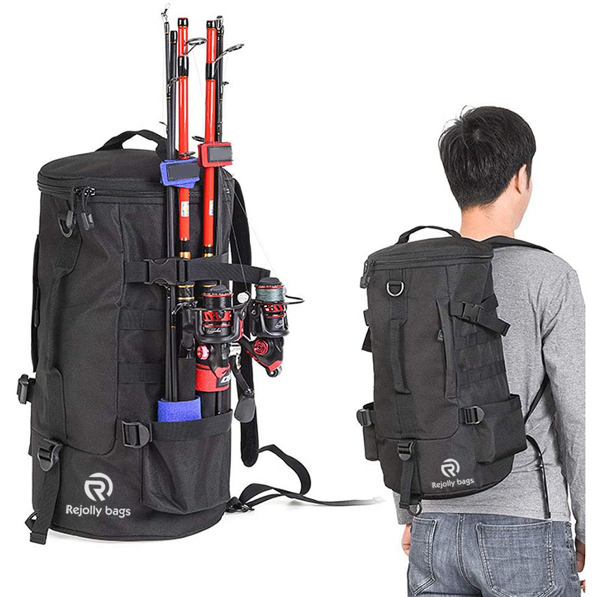 Large Capacity Polyester Fishing Bags Backpack with Rod Holder, Multifunctional Fishing Gear Bag