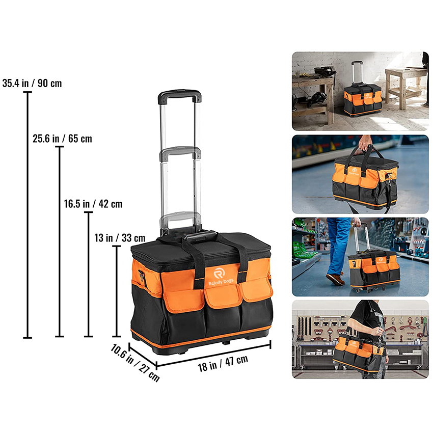 Rolling 18in Tool Bag with Wheels, 17 Pockets 110lb Load Capacity Telescoping Handle Tool Bag
